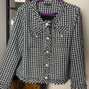 Adrianna Papell Black and White Checkered Blazer